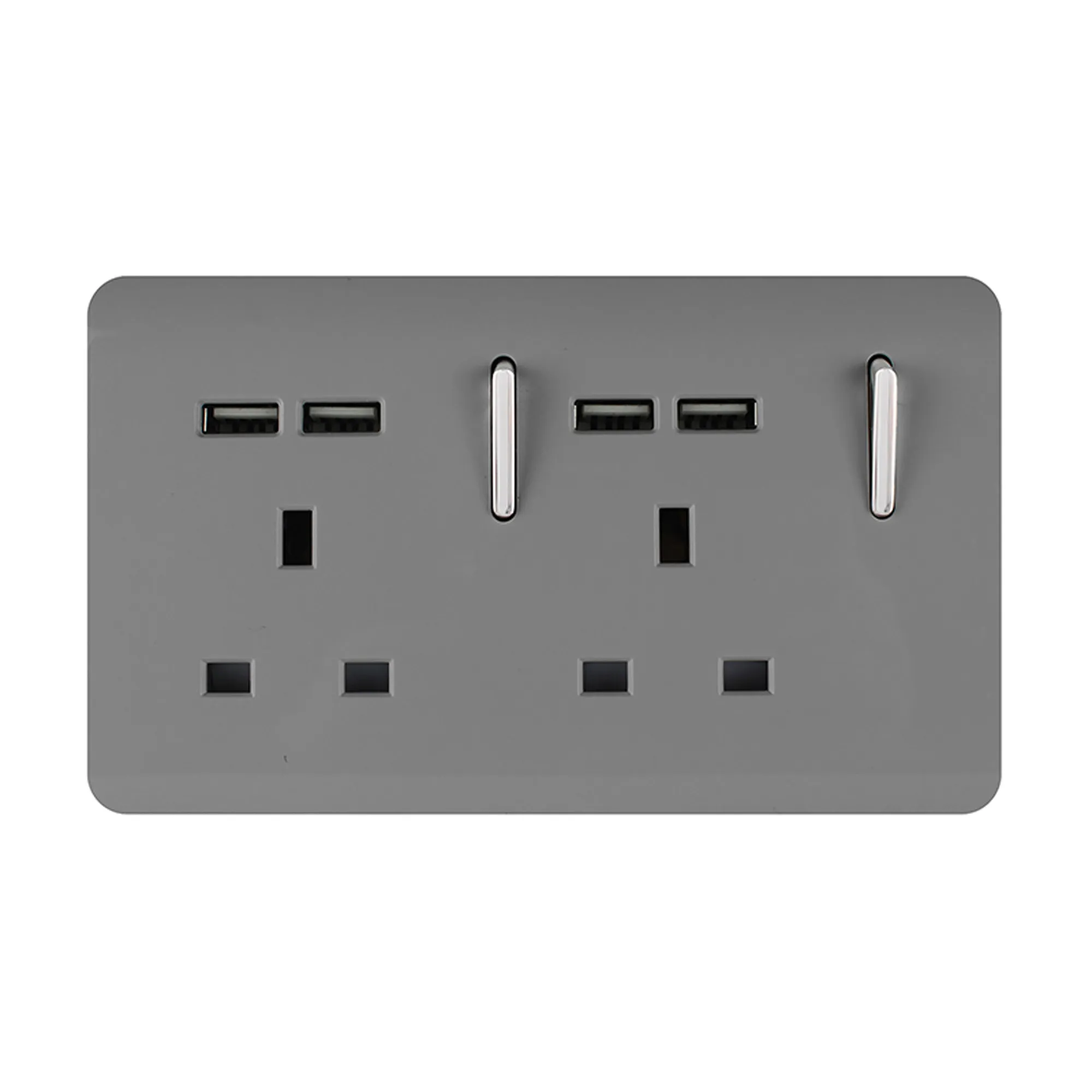 ART-SKT213USBLG  2 Gang 13Amp Switched Double Socket With 4X 2.1Mah USB Light Grey